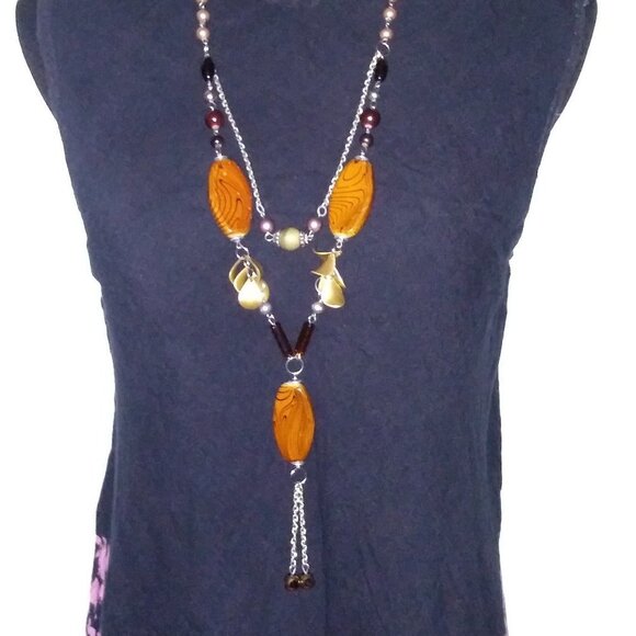 Costume Necklace Brown beads long boho - Picture 2 of 5